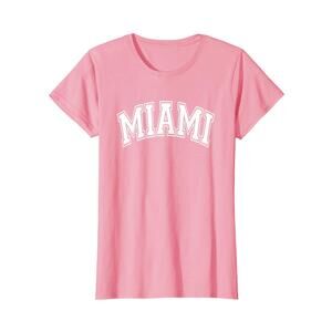 Miami Arched Text Pink White T-Shirt